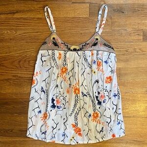 Anthropologie Womens Tank Top XS Lilka Floral Birds Embroidered Boho Bright